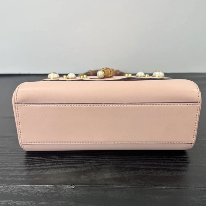 GUCCI 竹節手柄珍珠粉色手提斜背包 22*18*8 98新配件塵袋-3