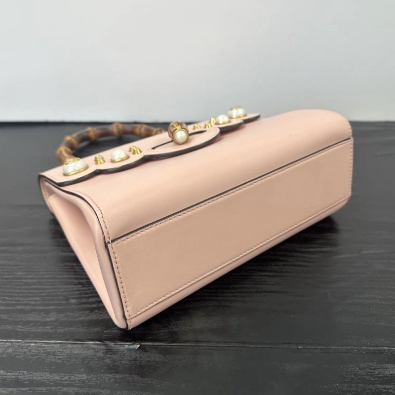 GUCCI 竹節手柄珍珠粉色手提斜背包 22*18*8 98新配件塵袋-4