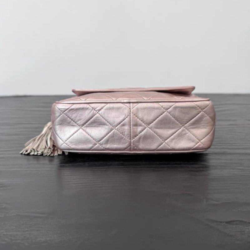 CHANEL 中古粉金流蘇雕花鏈條相機肩背斜背包 18*11*6 98新配件塵袋-3