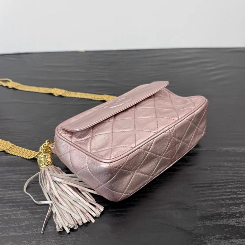 CHANEL 中古粉金流蘇雕花鏈條相機肩背斜背包 18*11*6 98新配件塵袋-4