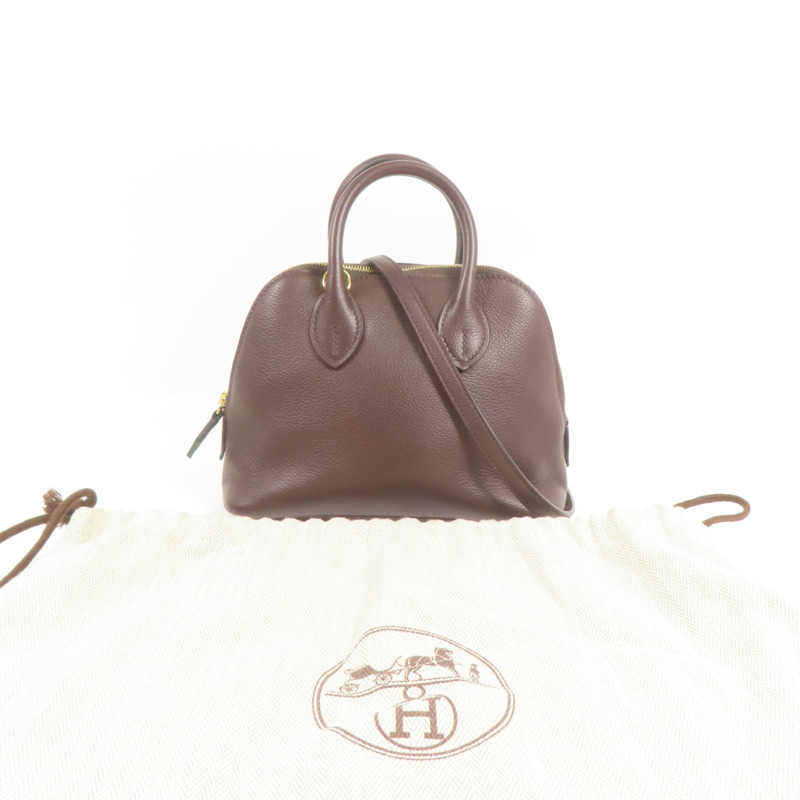 HERMES Evercolor皮革Bolide Mini金扣手挽肩背兩用袋Rouge Sellier-10