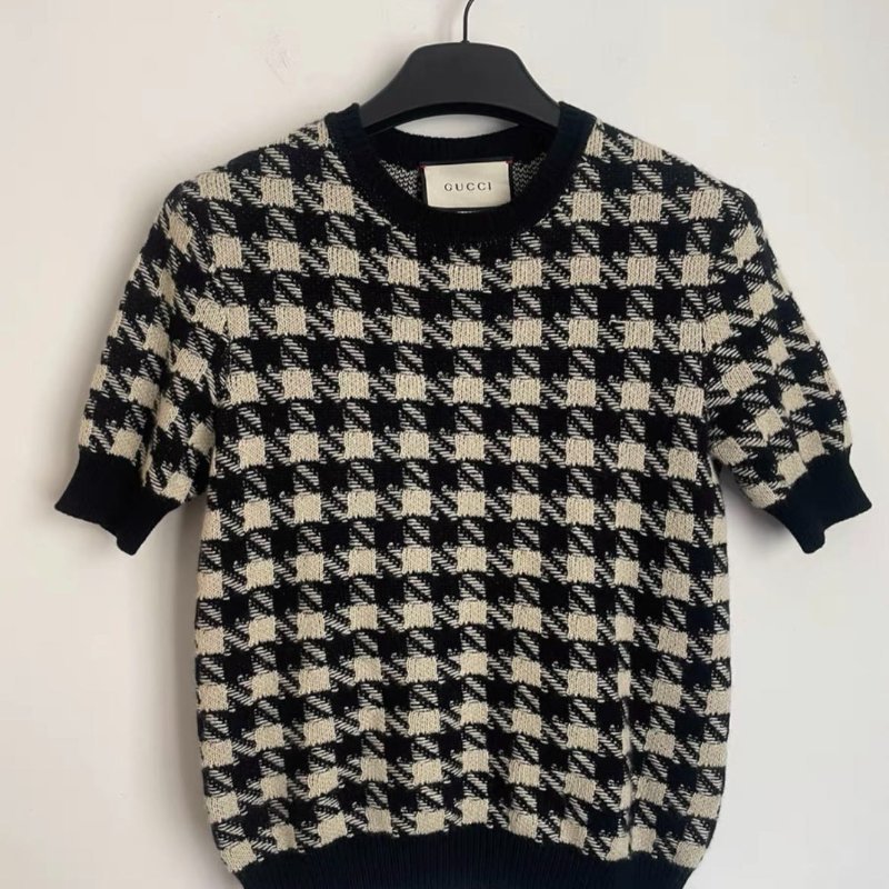 Gucci 千鳥格 羊絨針織短袖 全新僅試穿， S號，胸圍92，衣長59，原價四萬五-4