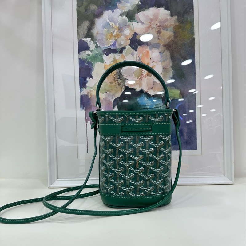 戈雅GOYARD 迷你水桶綠Petit Flot 水桶包單肩手提包 閒置近全新 有購證 尺寸:長12cm 寬10cm 高17.5cm-2