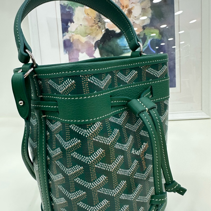 戈雅GOYARD 迷你水桶綠Petit Flot 水桶包單肩手提包 閒置近全新 有購證 尺寸:長12cm 寬10cm 高17.5cm-8