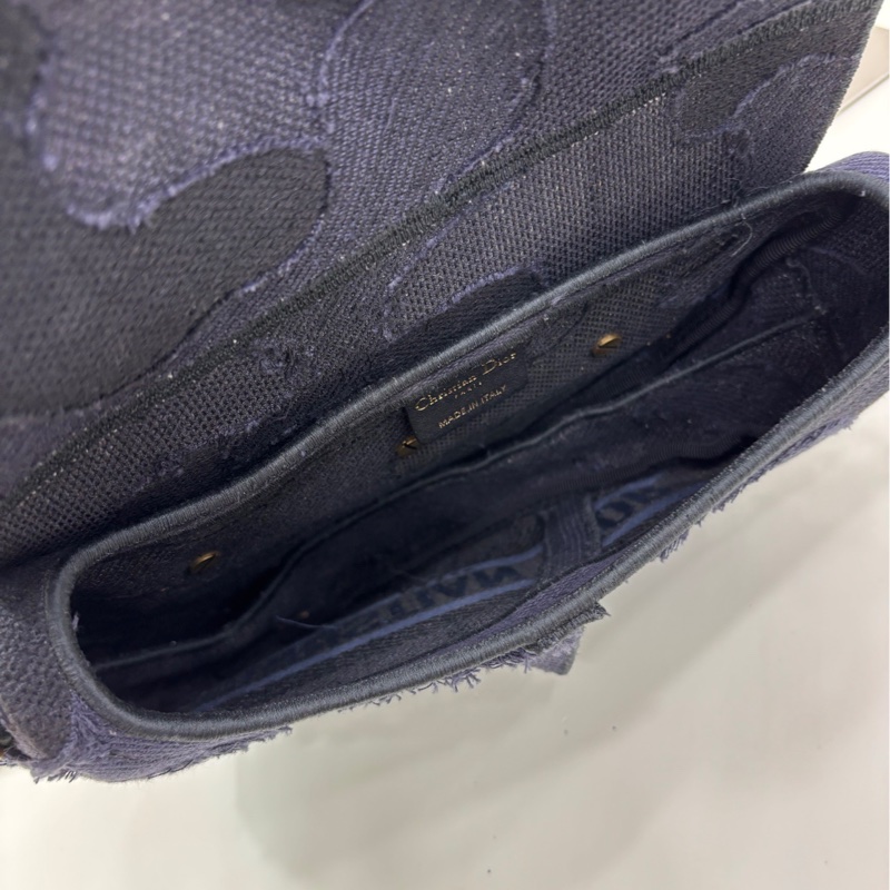 Dior 迪奧 馬鞍包 中號 藍色牛仔拼接刺繡帆布金扣手提包腋下包 底長25.5cm 19年編碼-7