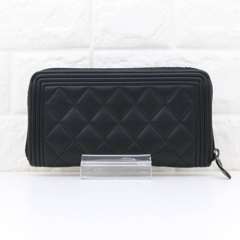 真品 CHANEL Boy Chanel 菱格紋 CoCo Mark 黑色小羊皮拉鍊長夾 全套-8
