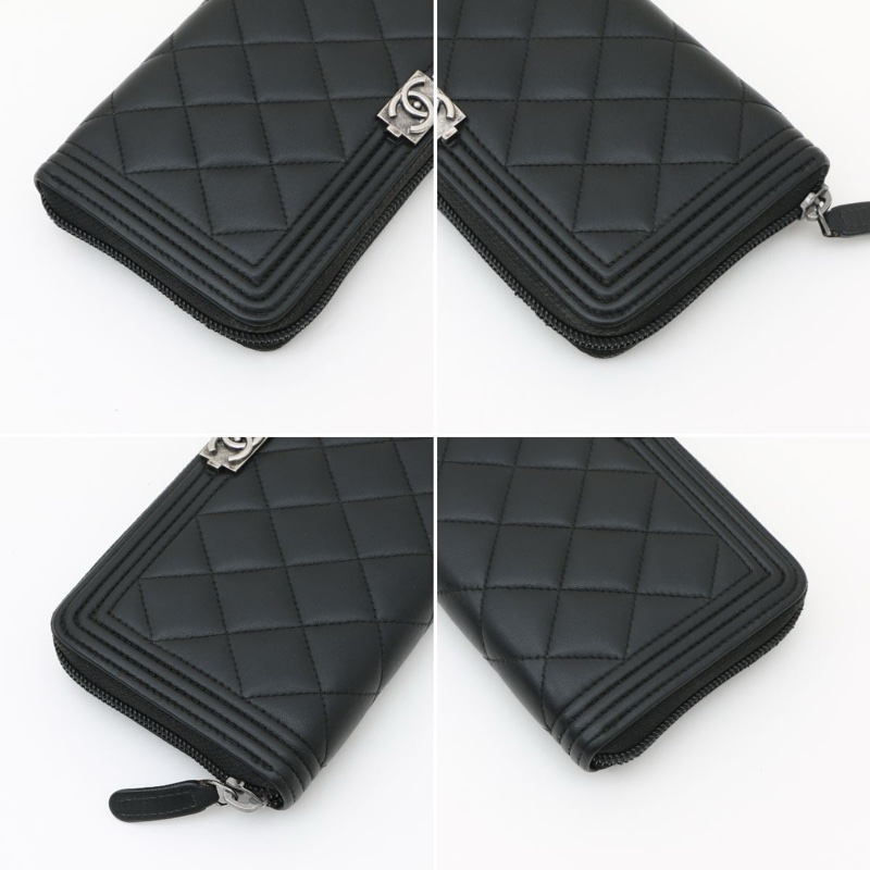 真品 CHANEL Boy Chanel 菱格紋 CoCo Mark 黑色小羊皮拉鍊長夾 全套-9