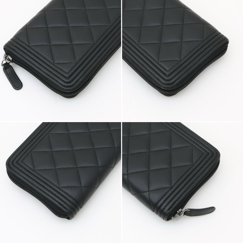 真品 CHANEL Boy Chanel 菱格紋 CoCo Mark 黑色小羊皮拉鍊長夾 全套-10