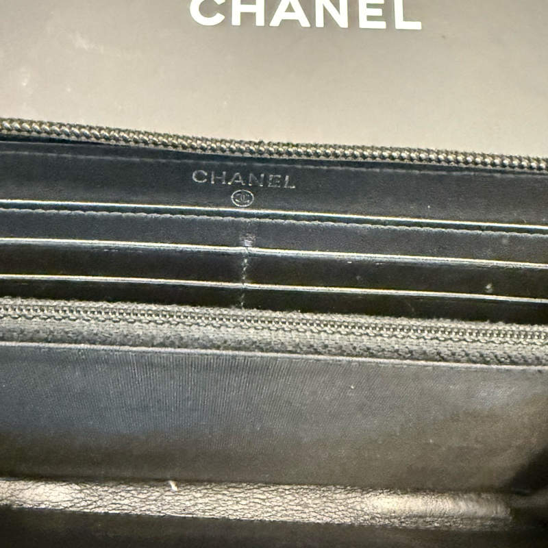真品 CHANEL Boy Chanel 菱格紋 CoCo Mark 黑色小羊皮拉鍊長夾 全套-16