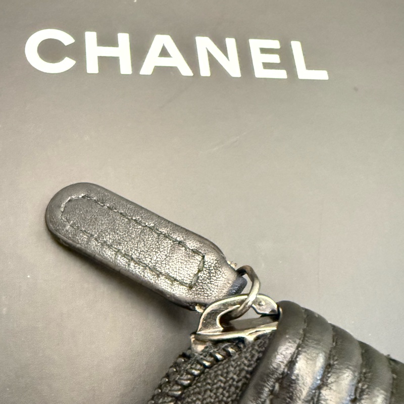 真品 CHANEL Boy Chanel 菱格紋 CoCo Mark 黑色小羊皮拉鍊長夾 全套-18