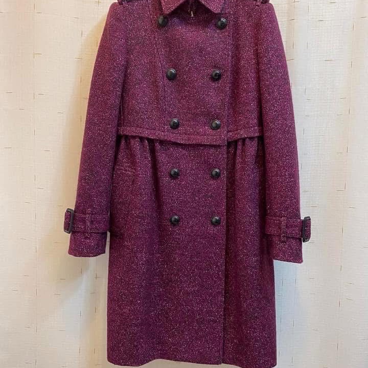 BURBERRY LONDON莓紫紅羊毛洋裝大衣-0