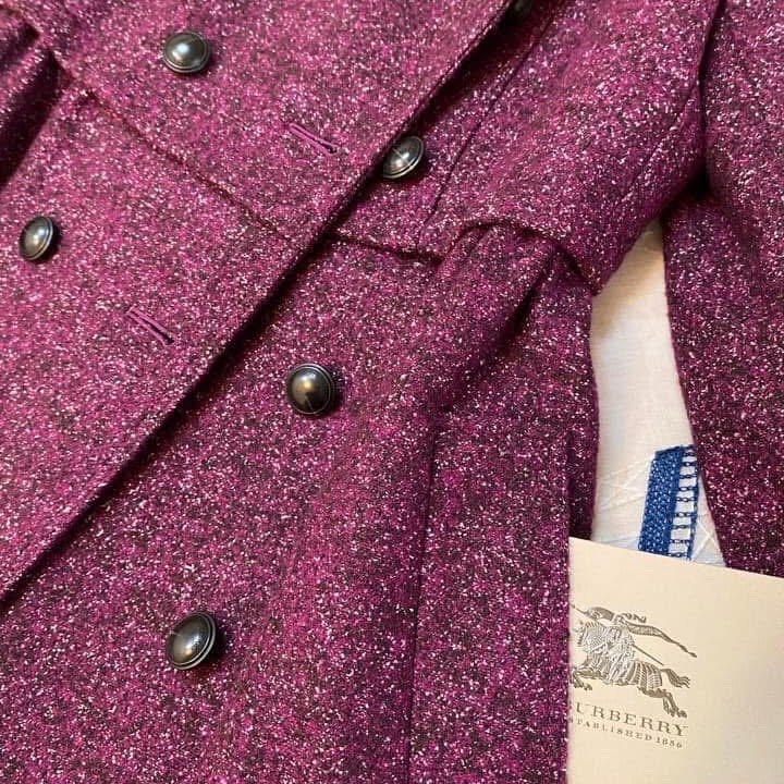 BURBERRY LONDON莓紫紅羊毛洋裝大衣-5