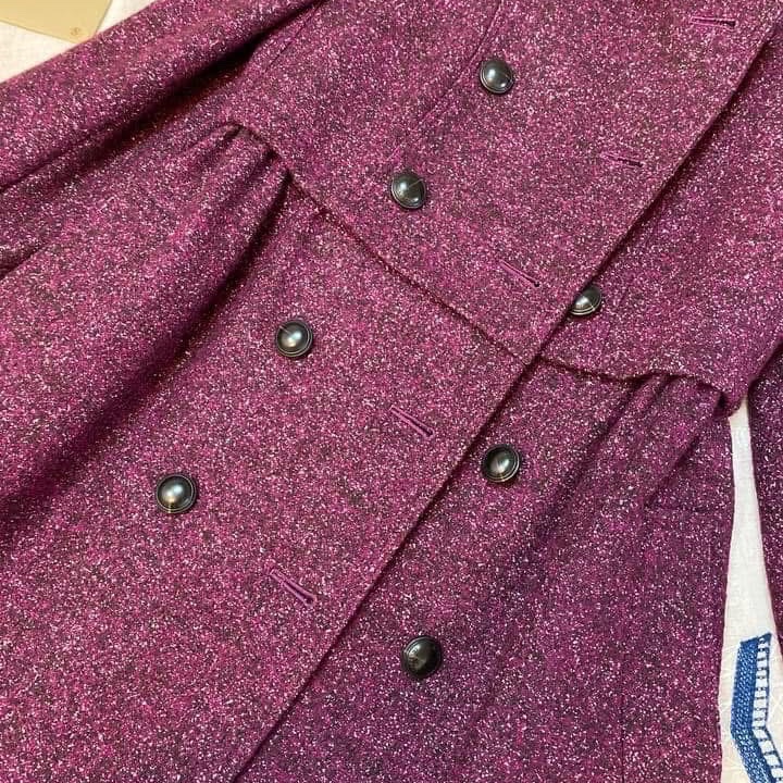 BURBERRY LONDON莓紫紅羊毛洋裝大衣-7
