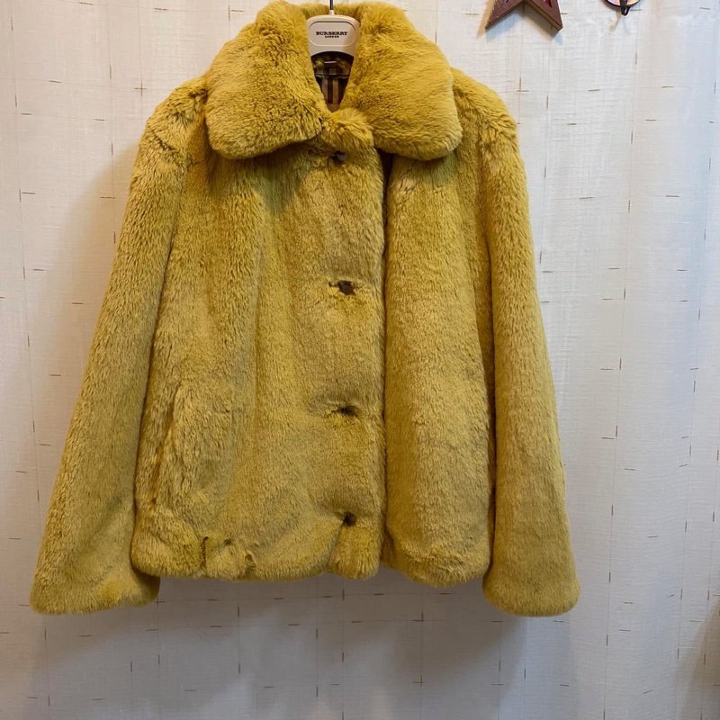 BURBERRY英國黑標薑黃色人造皮草外套-6