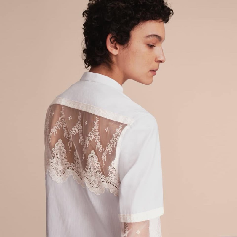 BURBERRY秀款黑標蕾絲花邊棉質襯衫式連衣裙-2