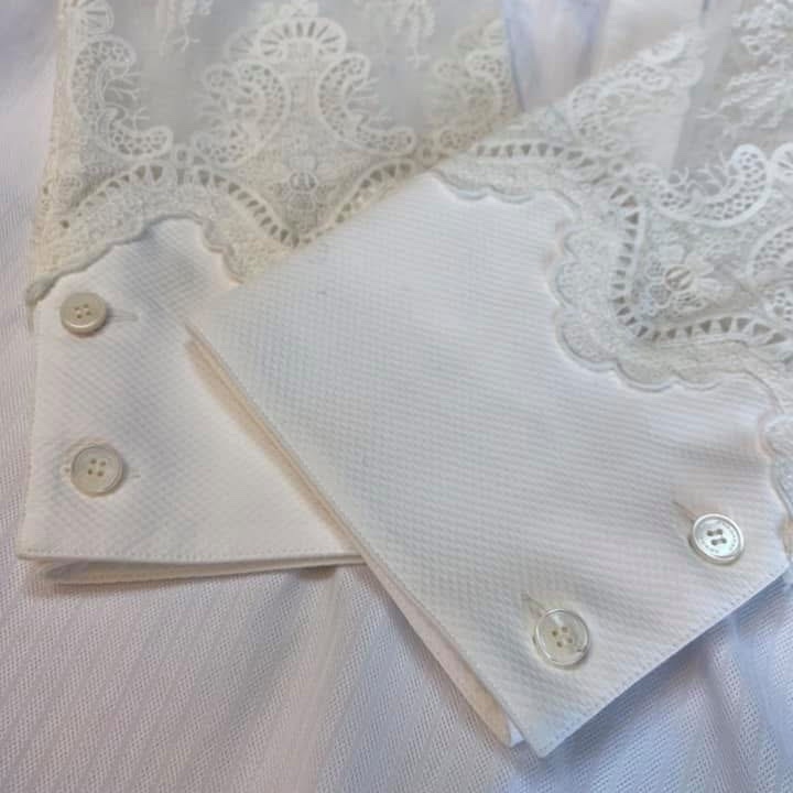 BURBERRY秀款黑標蕾絲花邊棉質襯衫式連衣裙-10