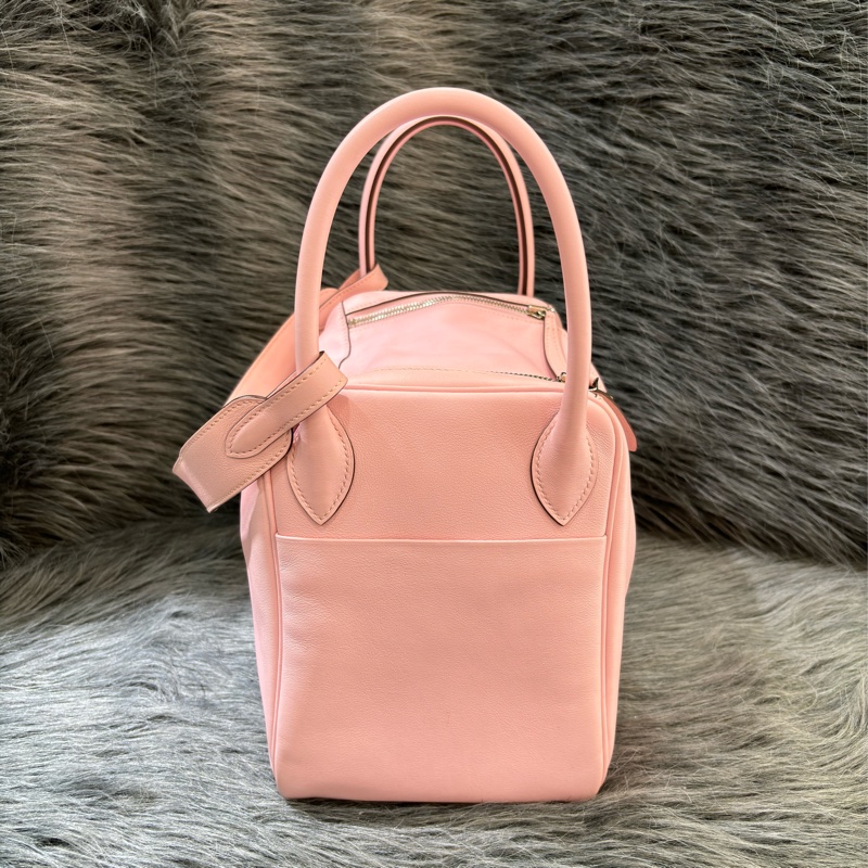 HERMES LINDY 30 SWIFT 櫻花粉 牛皮 銀釦 肩背包 手提包 拉鍊包-1
