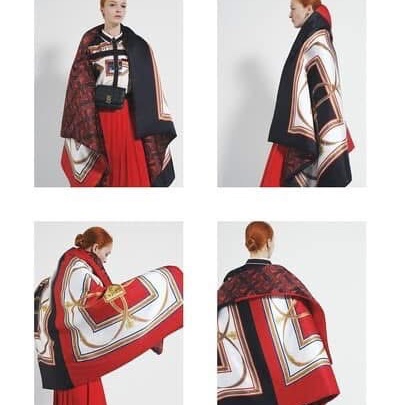 BURBERRY英國黑標典藏圍巾印花絲緞寬鬆披肩/緋紅-0