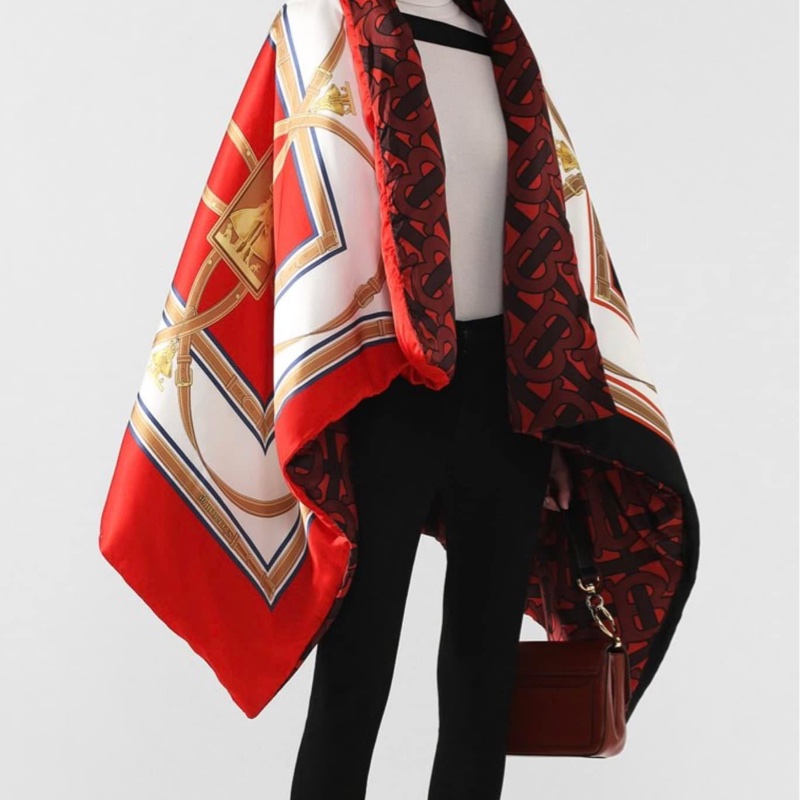 BURBERRY英國黑標典藏圍巾印花絲緞寬鬆披肩/緋紅-3