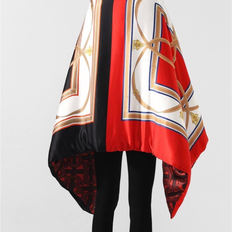 BURBERRY英國黑標典藏圍巾印花絲緞寬鬆披肩/緋紅-6