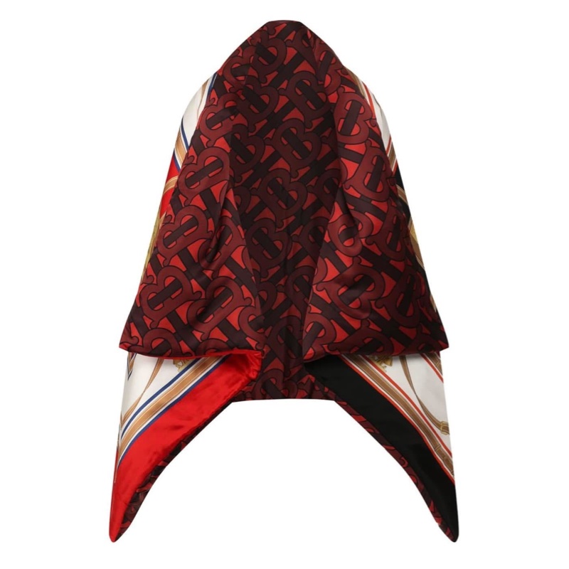 BURBERRY英國黑標典藏圍巾印花絲緞寬鬆披肩/緋紅-9