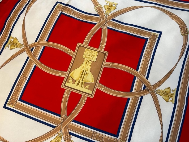 BURBERRY英國黑標典藏圍巾印花絲緞寬鬆披肩/緋紅-12