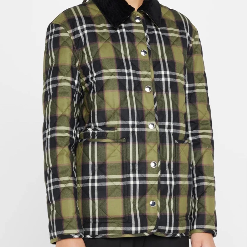 BURBERRY英國黑標格紋羊毛絎縫外套-0