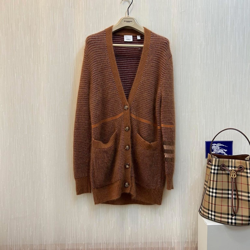 BURBERRY英國黑標格紋羊毛馬海毛混紡外套-1
