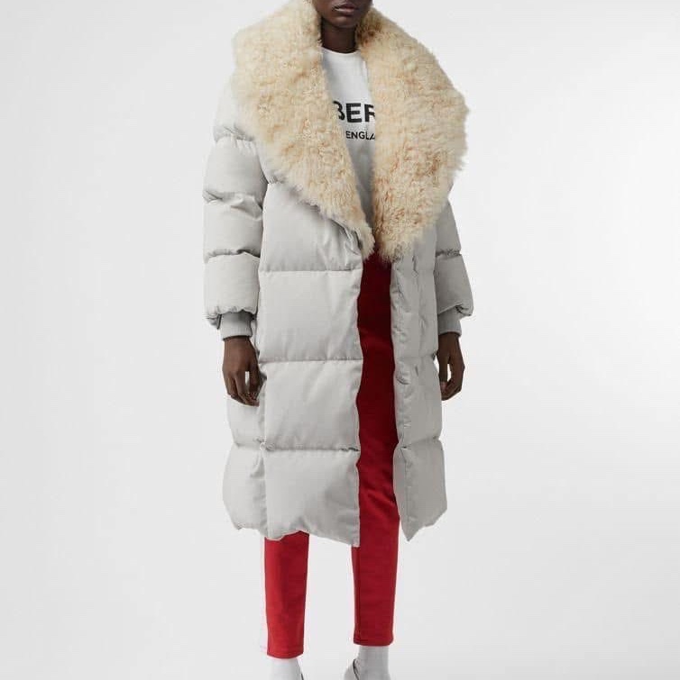 BURBERRY英國黑標石色皮草鵝絨大衣-0