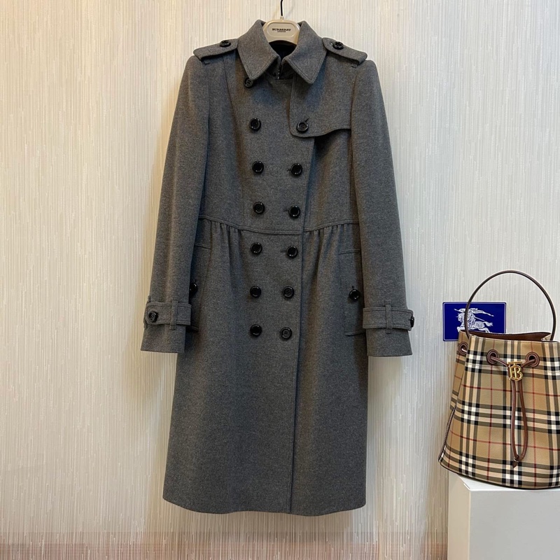 BURBERRY LONDON灰色軍裝羊毛大衣-0