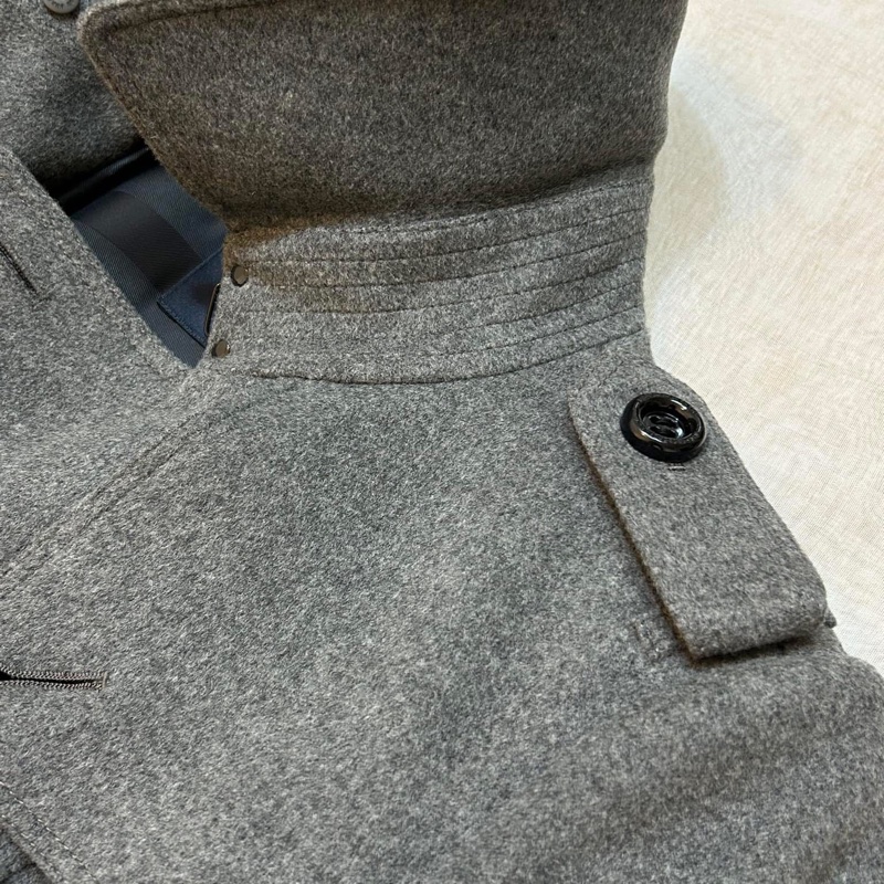 BURBERRY LONDON灰色軍裝羊毛大衣-6