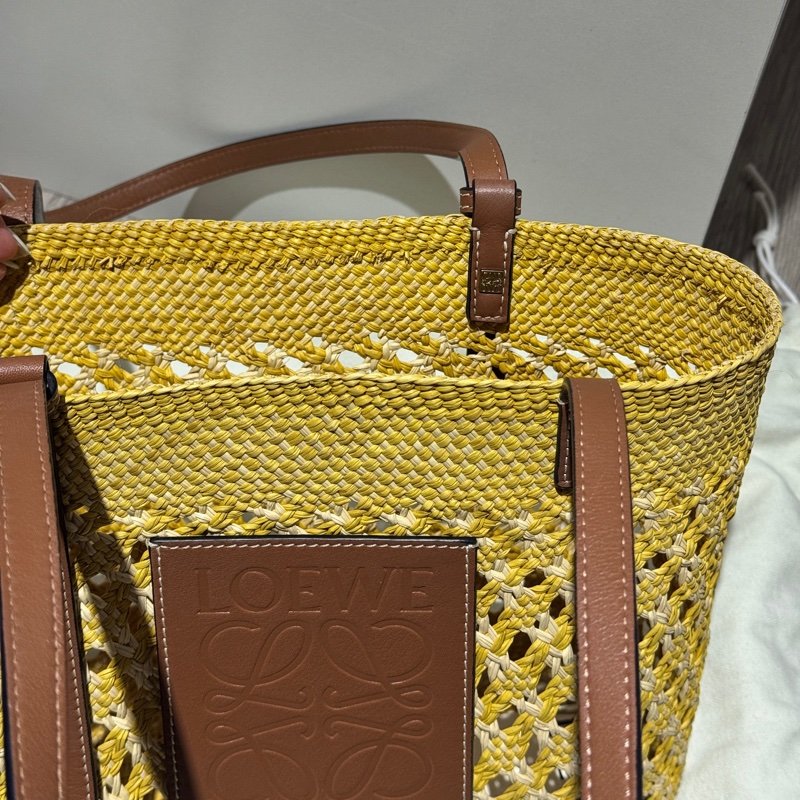 LOEWE羅威蜂巢紋棕櫚纖維方形織籃 藤編包 籐包 草編包-2