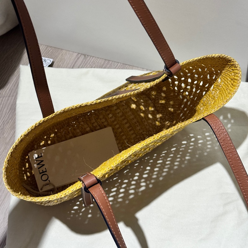 LOEWE羅威蜂巢紋棕櫚纖維方形織籃 藤編包 籐包 草編包-8