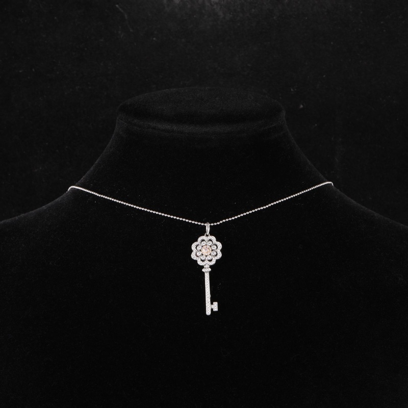 TIFFANY&CO(蒂芙尼) 18K白金 鑽石 pt950 太陽花 小號 3.2cm 鑰匙項鏈-0