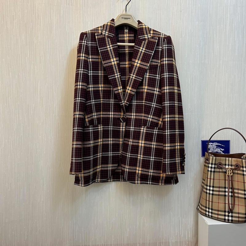 BURBERRY 英國黑標酒紅格紋西裝外套-1