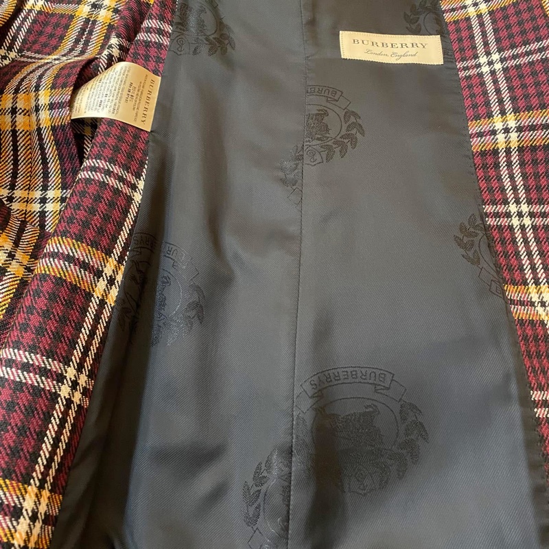 BURBERRY 英國黑標酒紅格紋西裝外套-9