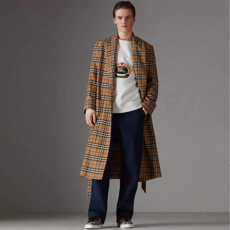 BURBERRY英國黑標格紋羊毛大衣S-0