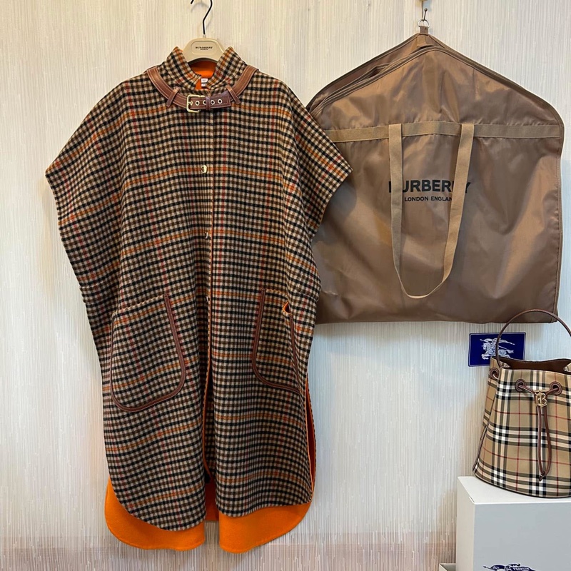 BURBERRY英國黑標雙面格紋披肩斗篷XS/S-3