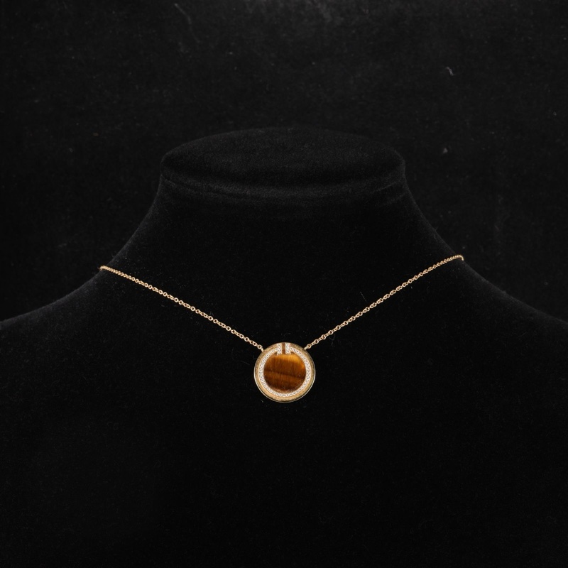 TIFFANY&CO(蒂芙尼)  18K黃金 鑽石 虎眼石 黃金 T系列 圓餅 鑲鑽 項鏈 18K-0