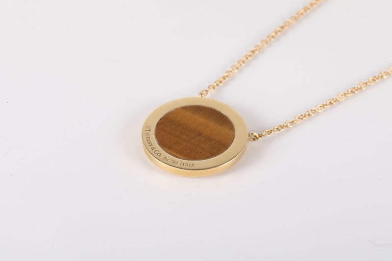 TIFFANY&CO(蒂芙尼)  18K黃金 鑽石 虎眼石 黃金 T系列 圓餅 鑲鑽 項鏈 18K-2