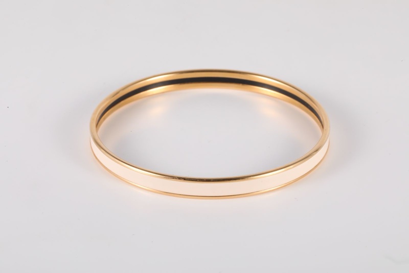 HERMES(愛馬仕) Uni 系列 超窄 字母印花 琺瑯手鐲 奶油色 62號 合金 玫瑰金 合金 19號-1