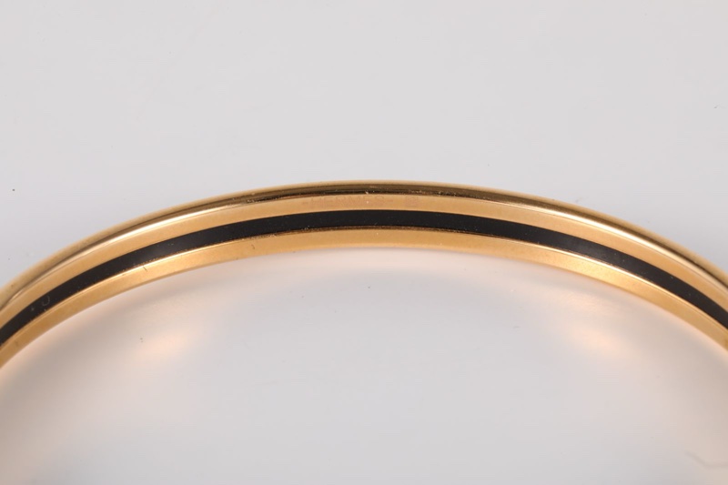 HERMES(愛馬仕) Uni 系列 超窄 字母印花 琺瑯手鐲 奶油色 62號 合金 玫瑰金 合金 19號-3