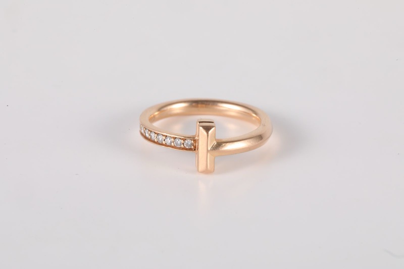 TIFFANY&CO(蒂芙尼) T1 T 系列 18K 窄版 線圈 鑲鑽戒指 半鑽 18K玫瑰金/鑽石 49 玫瑰金-3