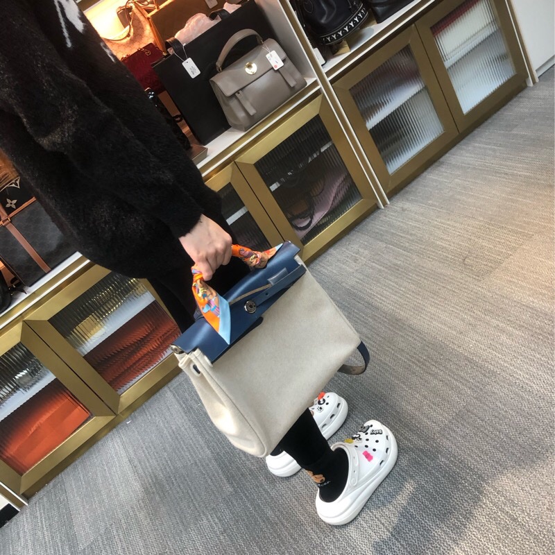 HERMES HER BAG 藍色皮拼布 XB663-10
