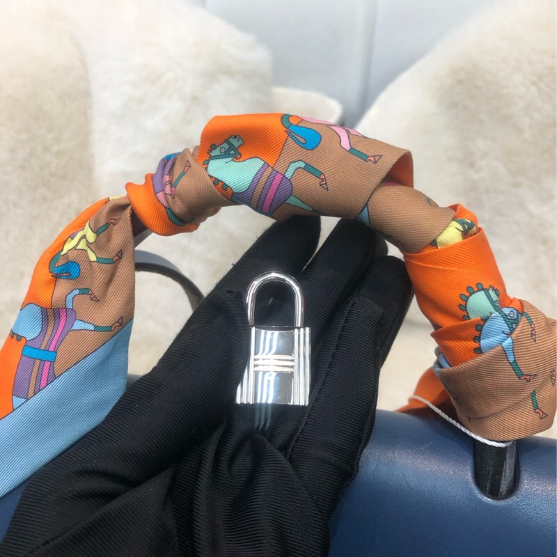 HERMES HER BAG 藍色皮拼布 XB663-13