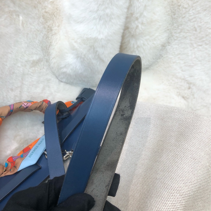 HERMES HER BAG 藍色皮拼布 XB663-15