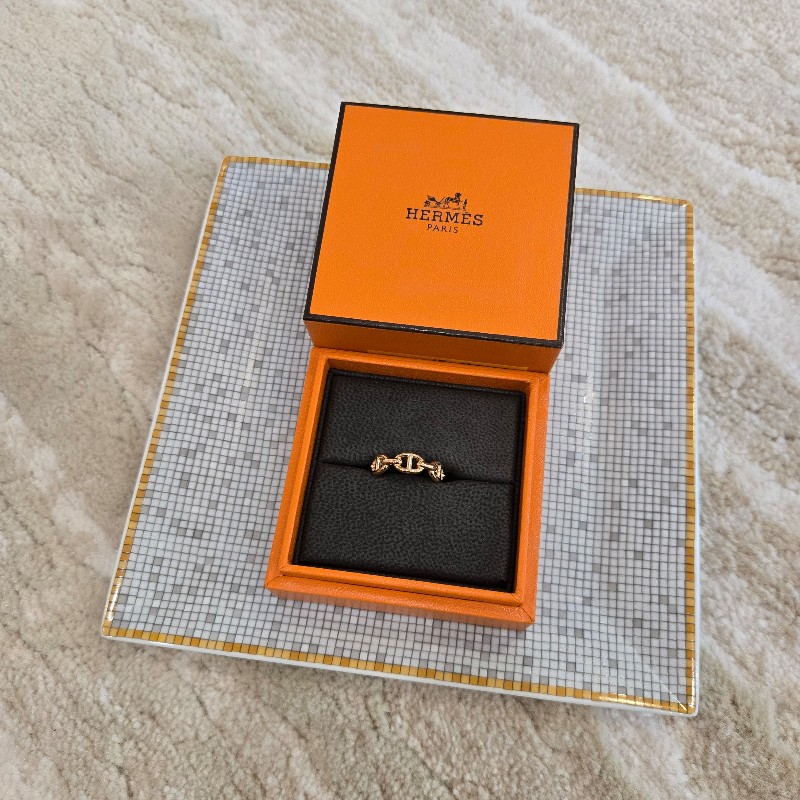 全新 HERMÈS 愛馬仕 Chaine d'ancre Enchainee 玫瑰金 豬鼻子戒指-0