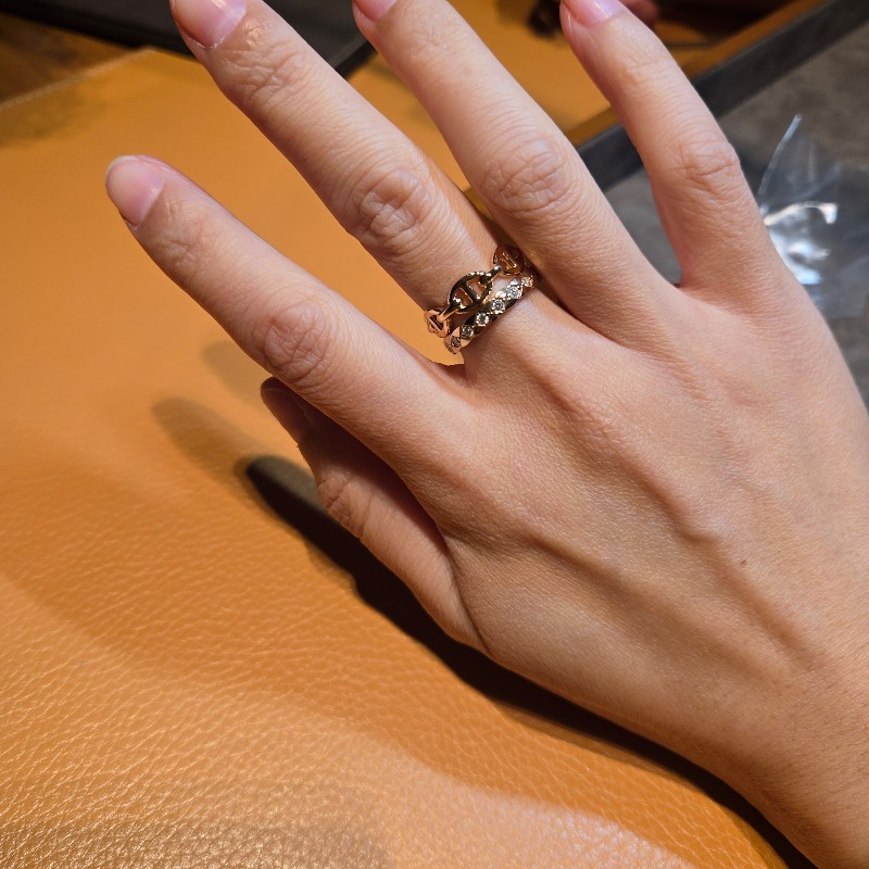 全新 HERMÈS 愛馬仕 Chaine d'ancre Enchainee 玫瑰金 豬鼻子戒指-1