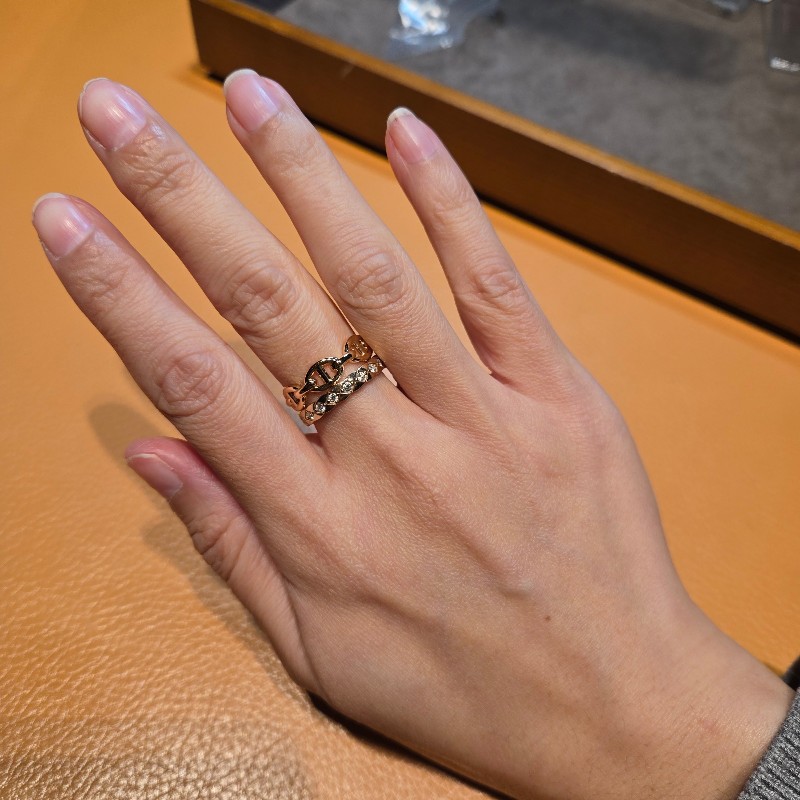 全新 HERMÈS 愛馬仕 Chaine d'ancre Enchainee 玫瑰金 豬鼻子戒指-2