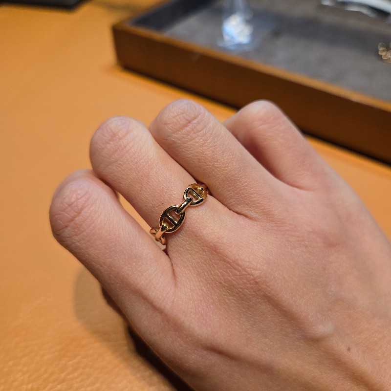 全新 HERMÈS 愛馬仕 Chaine d'ancre Enchainee 玫瑰金 豬鼻子戒指-3
